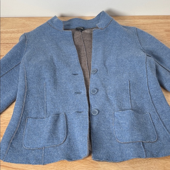 EILEEN FISHER 96% MERINO WOOL Blue Button-Up Jacket - Picture 4 of 16